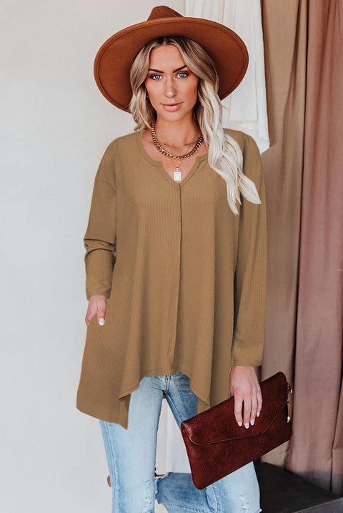 Asymmetric Hemline Long Sleeve Top - HannaBanna Clothing