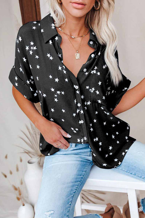 Stars Print Cuffed Sleeves Shirt