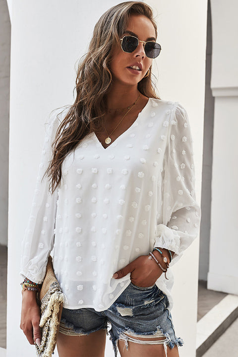 Swiss Dot Bubble Sleeve Blouse