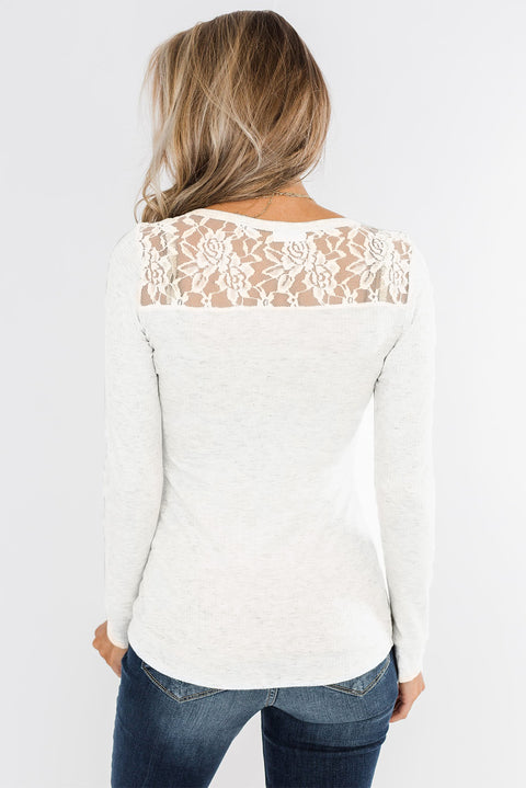 Lace Back Buttoned Henley Top