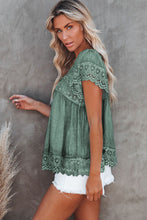 Lace Pom Pom Splicing Square Neck Blouse