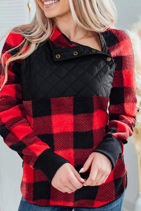 Long Sleeve Plaid Paneled Sweatshirt