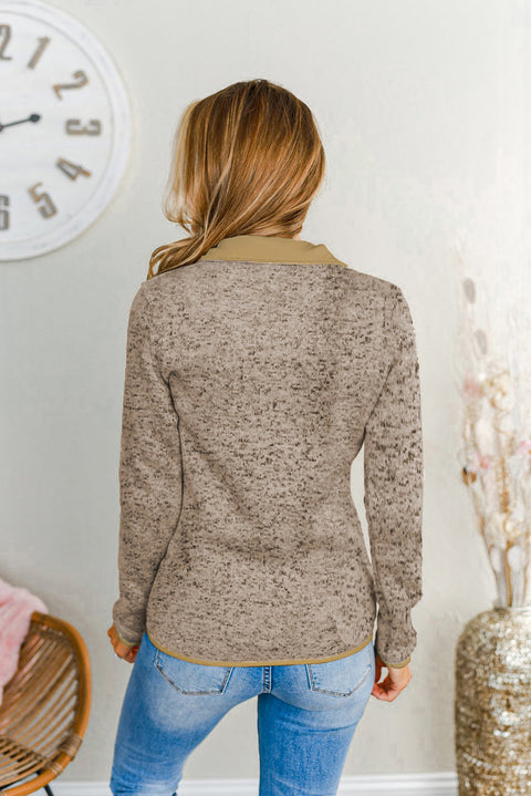 Heathered Turn-down Collar Pullover Sweatshirt