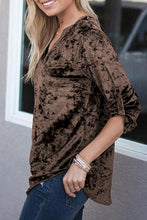 V Neck Roll-tab Sleeve Velvet Top