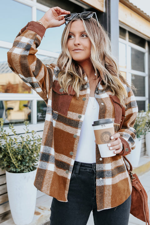 Pocketed Buttoned Plaid Shirt Jacket