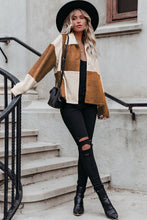 Khaki Colorblock Checkered Sherpa Jacket