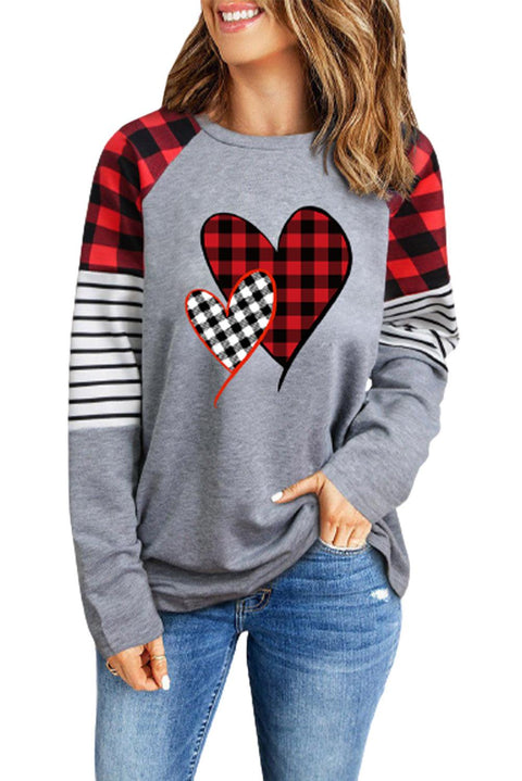 Buffalo Plaid & Stripe Splicing Long Sleeve Top - HannaBanna Clothing