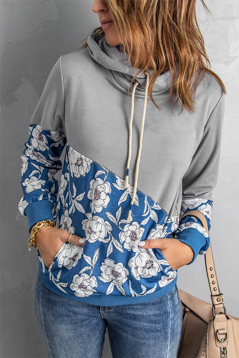 Floral Splicing Cowl Neck Hoodie