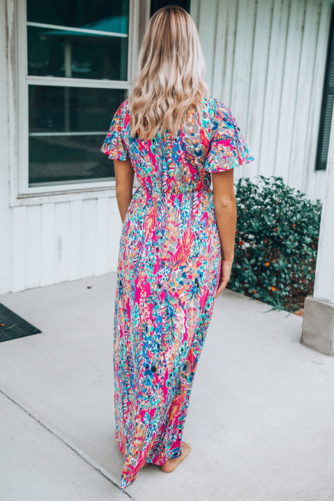 Wrap V Neck Floral Maxi Dress