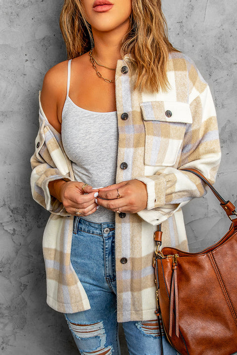 Plaid Print Pocket Women Shacket