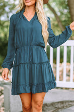 V Neck Long Sleeve Ruffle Tiered Mini Dress