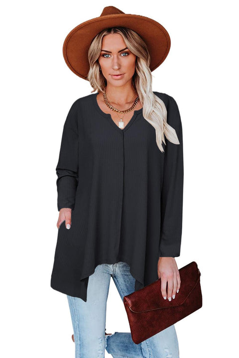 Asymmetric Hemline Long Sleeve Top - HannaBanna Clothing