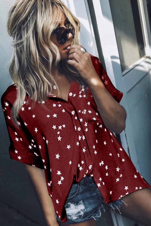 Stars Print Cuffed Sleeves Shirt