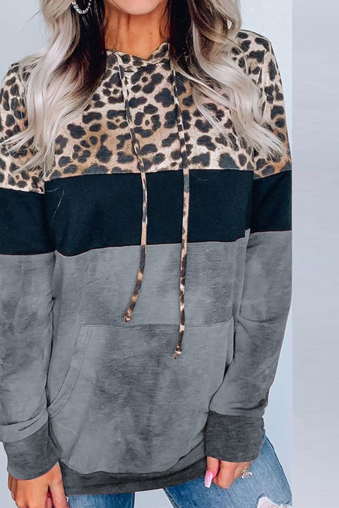 Sudadera con capucha y diseño teñido anudado con estampado de leopardo