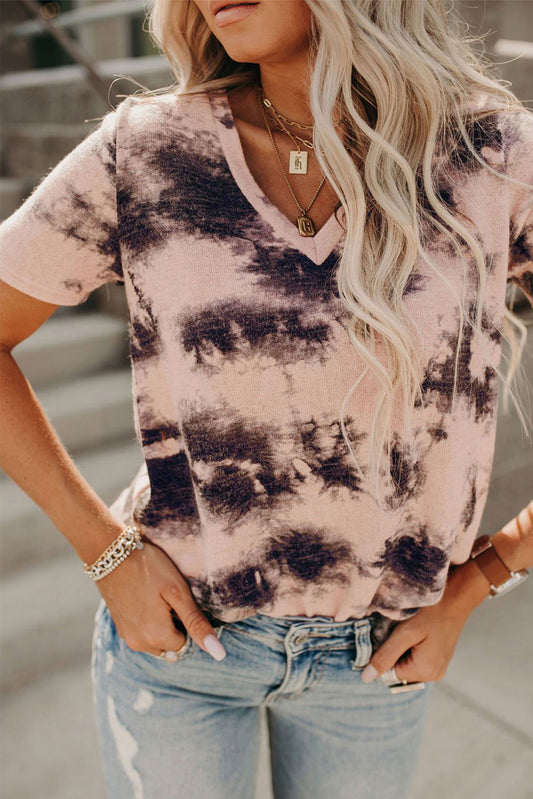 Camiseta tie-dye cuello pico