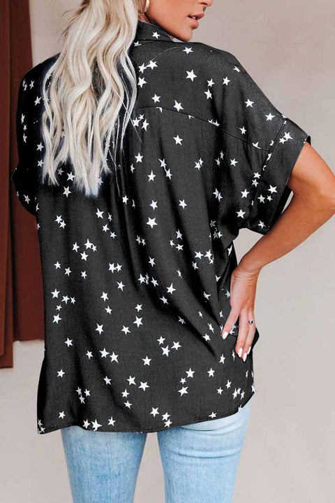 Stars Print Cuffed Sleeves Shirt