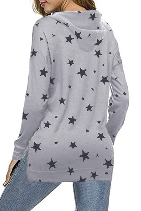 Star Print Hoodie with Side Slits