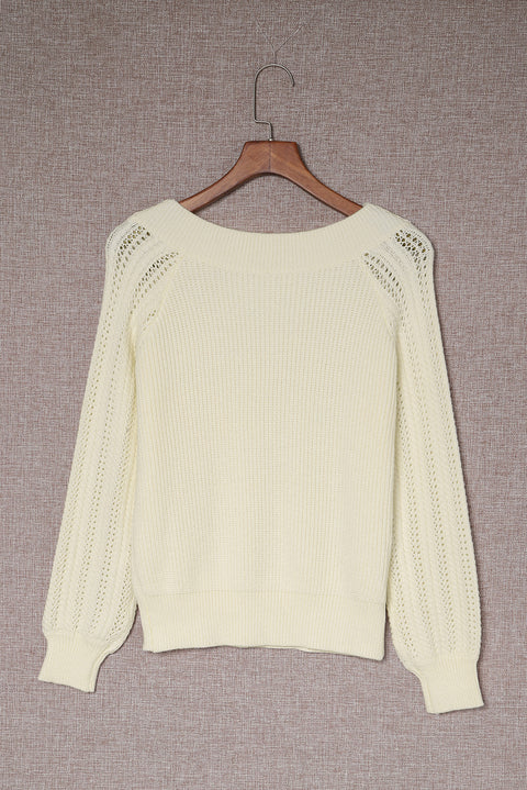 Beige Plain Off Shoulder Knit Pullover Sweater