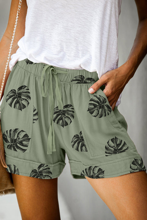 Print Drawstring Casual Elastic Waist Pocketed Shorts