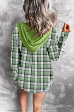 Khaki Drawstring Plaid Hooded Shirt Coat