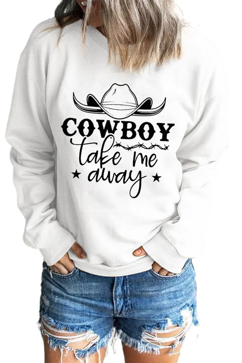 COWBOY take me away Graphic White Sweatshirt