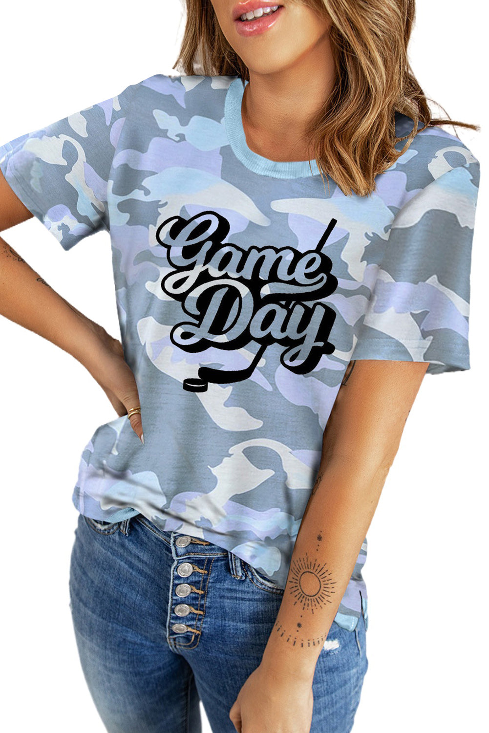 Women's Crew Neck Camo Side Split T-shirt