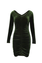 Long Sleeve Ruched Velvet Dress