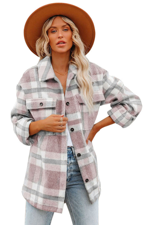 Plaid Print Pocket Women Shacket