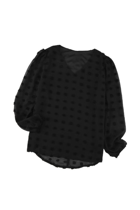 Swiss Dot Bubble Sleeve Blouse