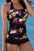 Conjunto de tankini con top halter fruncido y espalda abierta