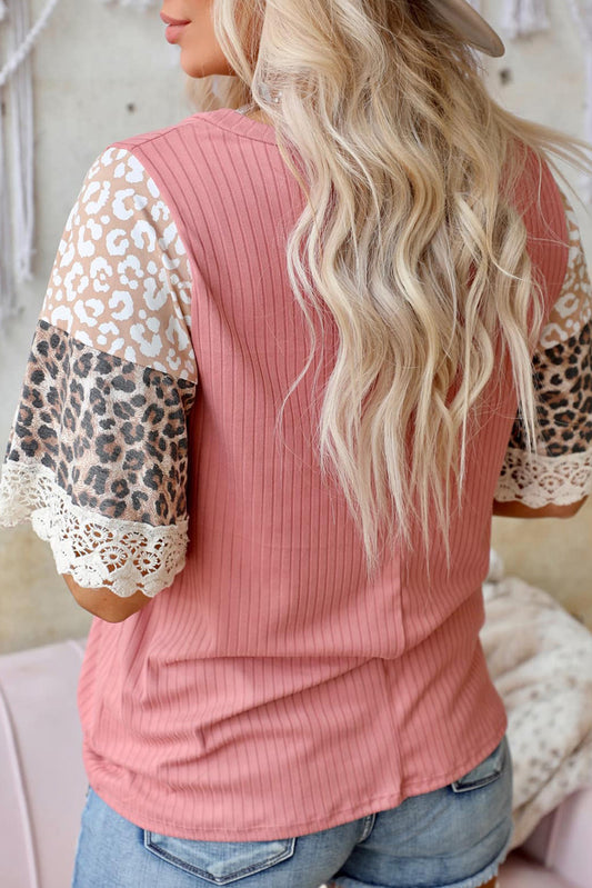 Print Lace Splicing Loose Top