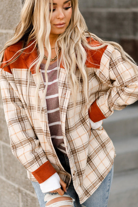 Contrast Corduroy Plaid Shacket