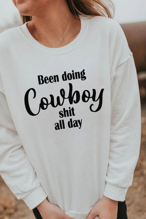 COWBOY take me away Graphic White Sweatshirt