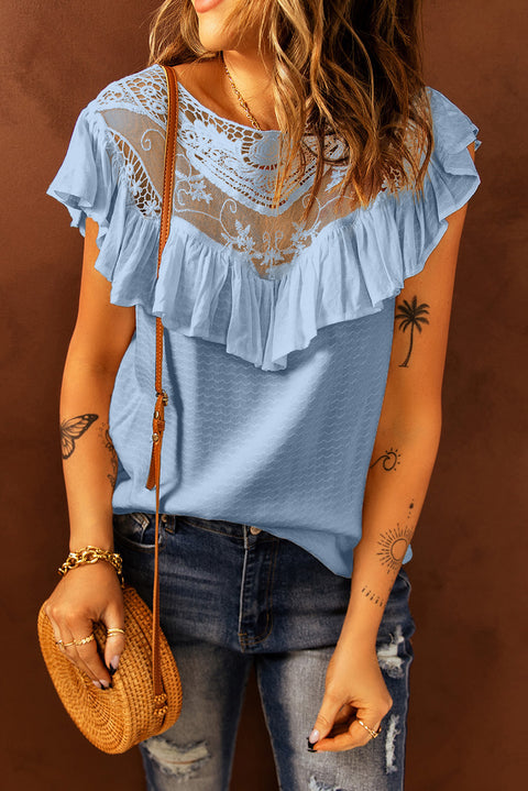 Lace Splicing Ruffled Short Sleeve T-shirt