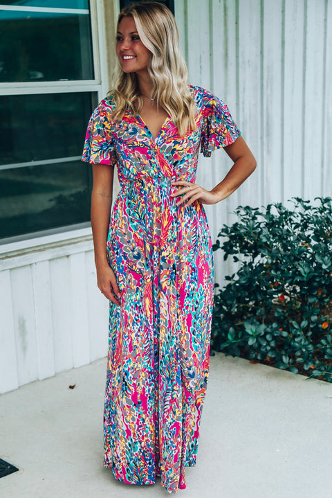 Wrap V Neck Floral Maxi Dress