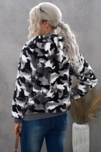 Camo Print Zipper Fleece Hooded Coat with Pockets