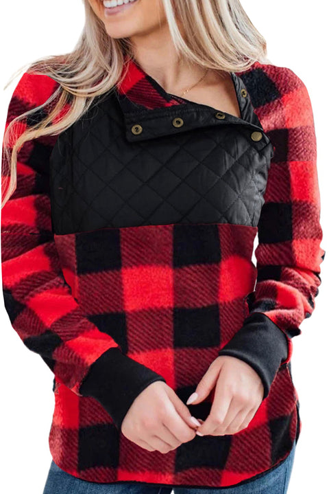 Long Sleeve Plaid Paneled Sweatshirt