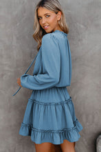 V Neck Long Sleeve Ruffle Tiered Mini Dress