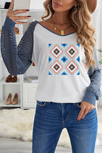 Print Patchwork Mesh Long Sleeve Top