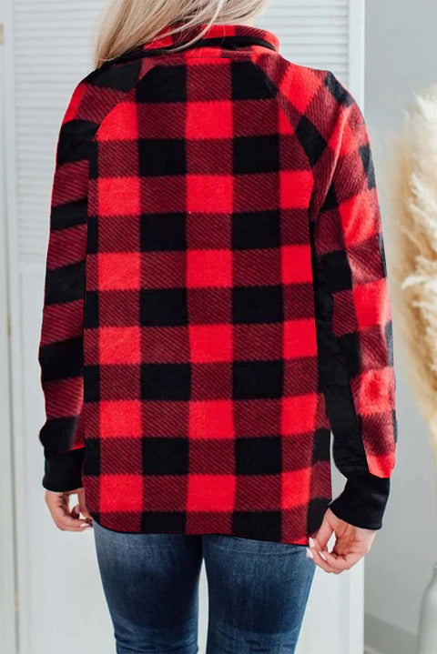 Long Sleeve Plaid Paneled Sweatshirt