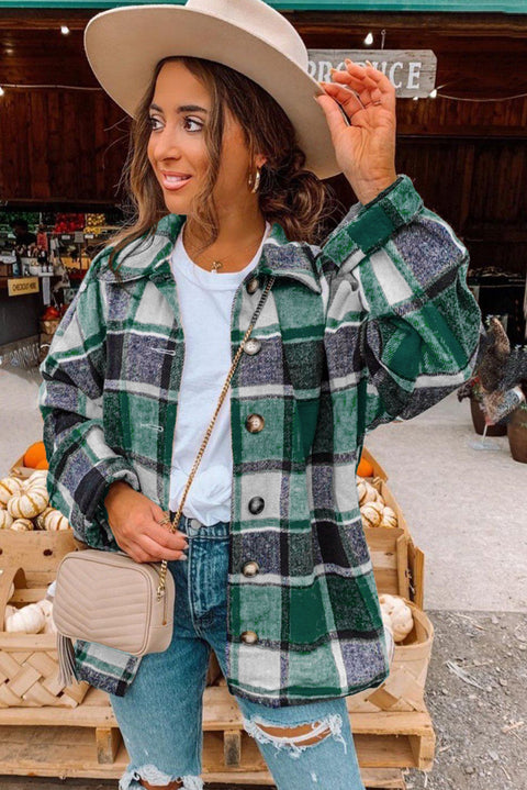 Plaid Print Buttoned Shirt Jacket