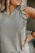 Crew Neck Ruffled Striped Tank Top