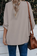 V Neck 3/4 Sleeve High Low Hem Shirt