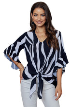 Vertical Stripes V Neck 3/4 Sleeve Blouse