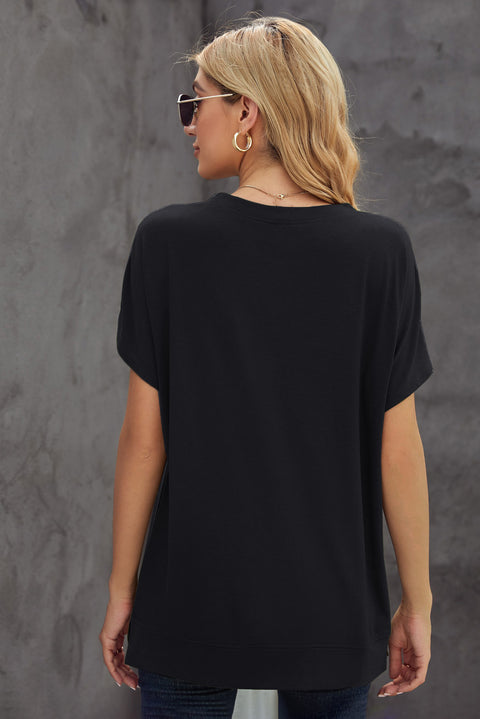 Round Neck Short Sleeve Solid Color Tee