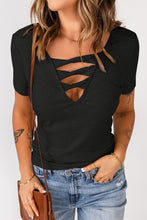 Strappy Hollow-out Neck Rib Knit T Shirt