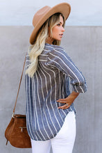 /Blue Striped V Neck Pocket Long Sleeve Top - HannaBanna Clothing