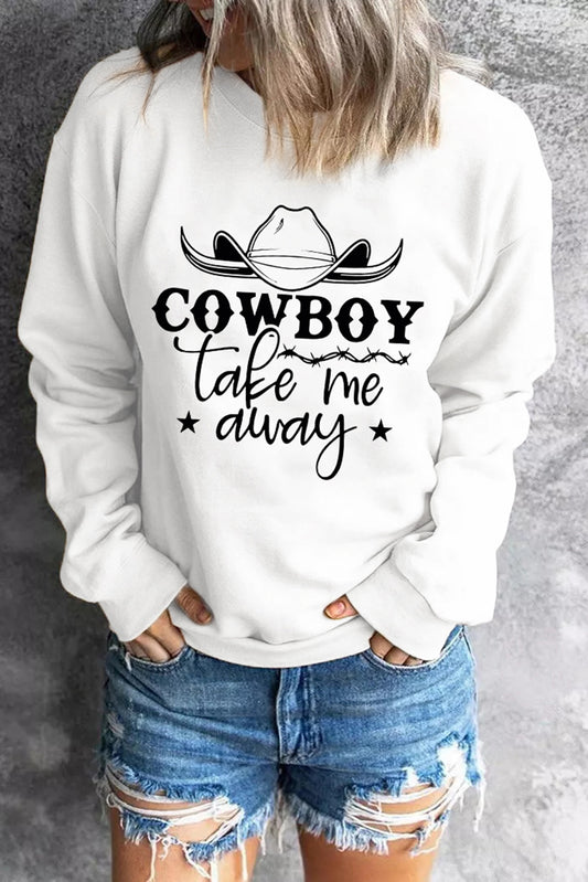 COWBOY take me away Graphic White Sweatshirt