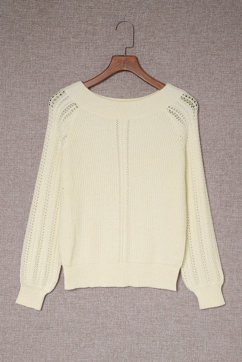 Beige Plain Off Shoulder Knit Pullover Sweater