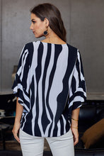 Vertical Stripes V Neck 3/4 Sleeve Blouse